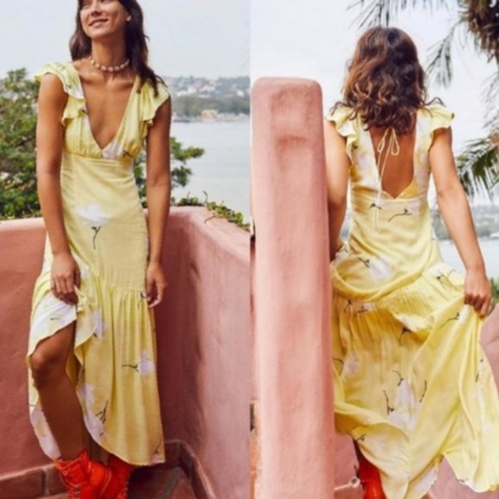 NWT Free People She's A Waterfall Yellow Dress 6